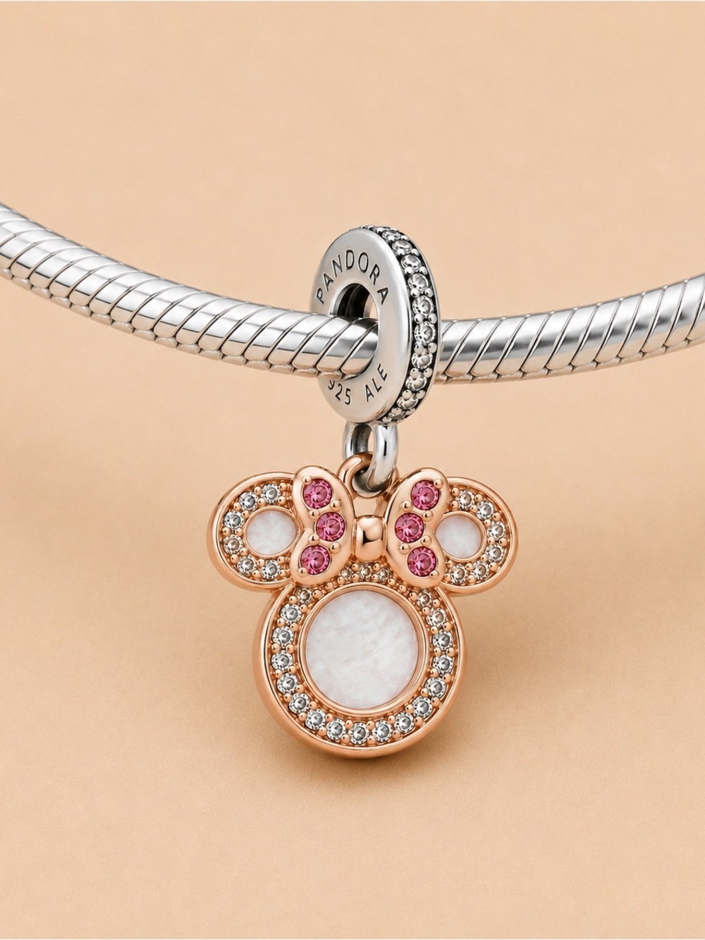 Pandora Rose Gold-tone Minnie Mouse Charm with Pink Crystals and Mother-of-Pearl - Picture 3 of 3